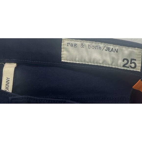 Rag & Bone JEAN The Skinny Jeans Sz 25 Navy Blue Neon Orange Side Stripe Stretch - Picture 3 of 10